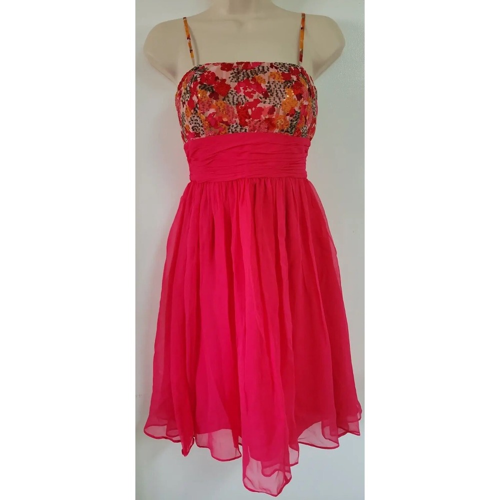 NWT Calvin Klein Pink Floral Sequin Silk Fit Flare Dress Fairy Ballet Whimsy 2